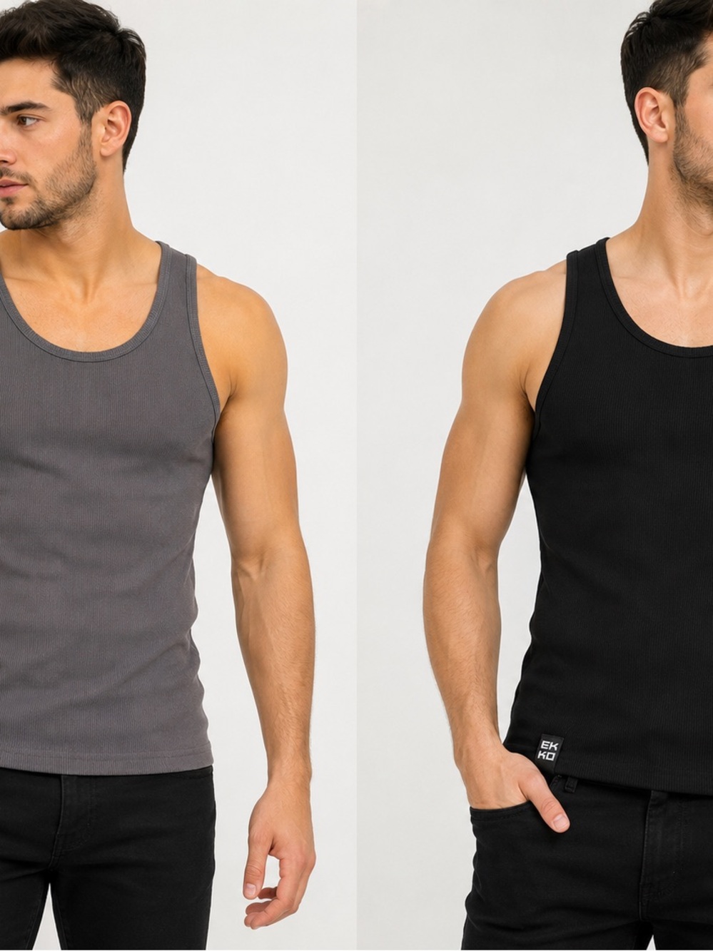 Men's Ribbed Tank Top - Black & Gray